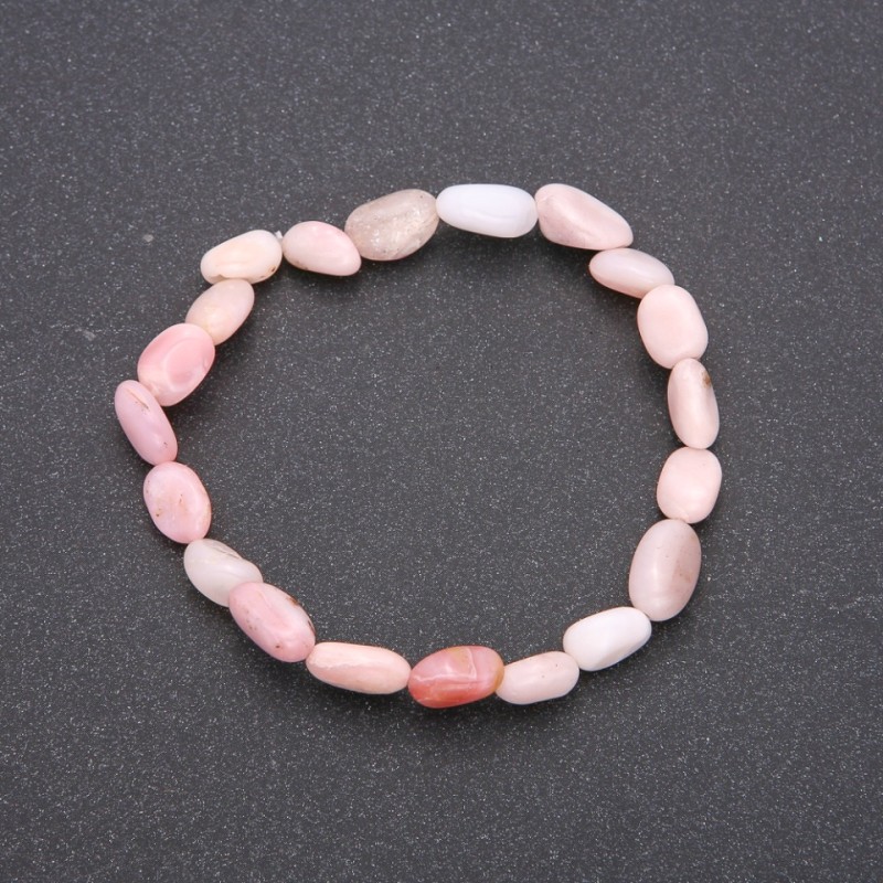 Natural Pink Opal Stone Bracelet on Elastic Band, Tumbled, Diameter 7x10(+-)mm, Circumference 18cm