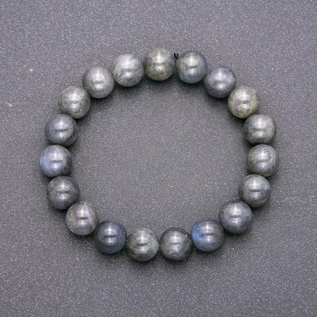 Natural Labradorite Stone Bracelet on Elastic Band, Smooth Bead, Diameter 10(+/-)mm, Length 18cm