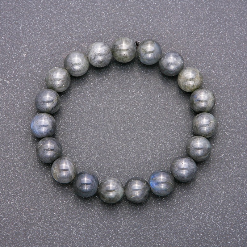 Natural Labradorite Stone Bracelet on Elastic Band, Smooth Bead, Diameter 10(+/-)mm, Length 18cm