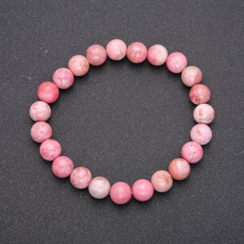 Natural Rhodochrosite Stone Bracelet on Elastic Band, Smooth Bead, Diameter 10(+/-)mm, Length 18cm