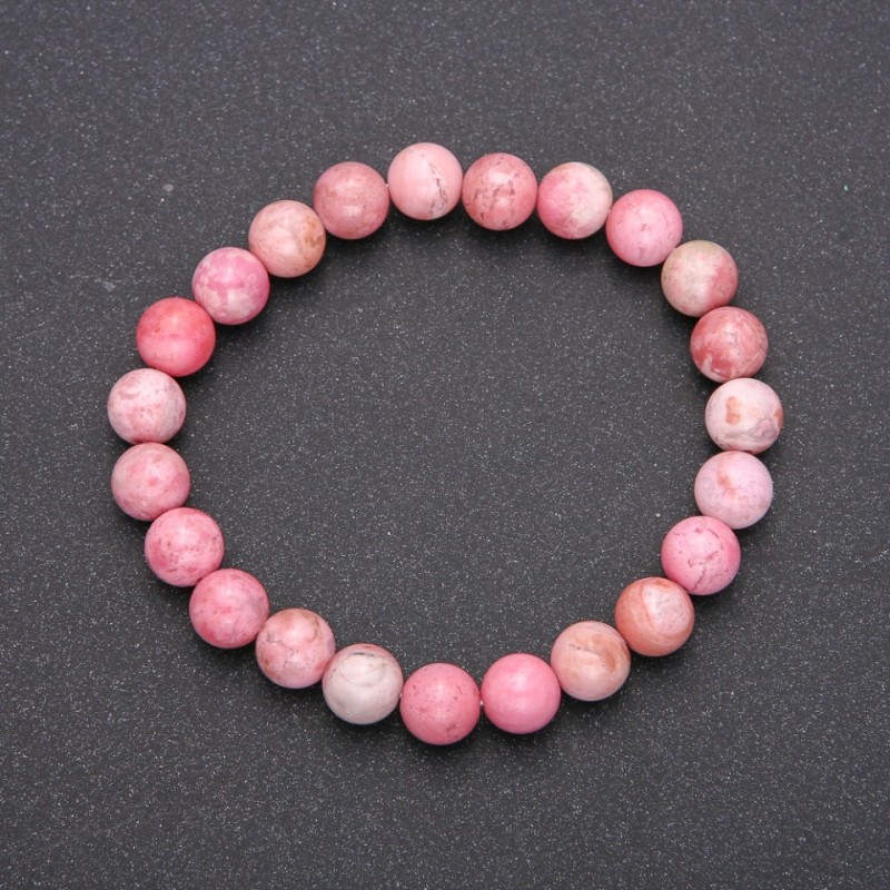 Natural Rhodochrosite Stone Bracelet on Elastic Band, Smooth Bead, Diameter 10(+/-)mm, Length 18cm