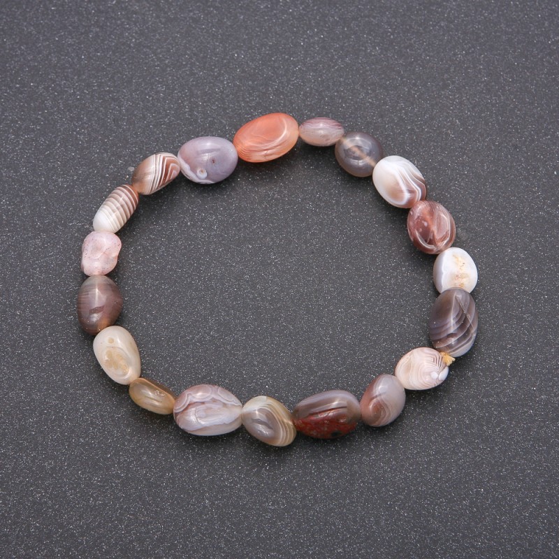 Natural Botswana Agate Stone Bracelet on Elastic Band, Tumbled, Diameter 8x10(+/-)mm, Circumference 18cm