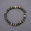 Natural Silver Obsidian Stone Bracelet on Elastic Band, Smooth Bead, Diameter 6(+/-)mm, Length 18cm