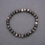 Natural Silver Obsidian Stone Bracelet on Elastic Band, Smooth Bead, Diameter 6(+/-)mm, Length 18cm