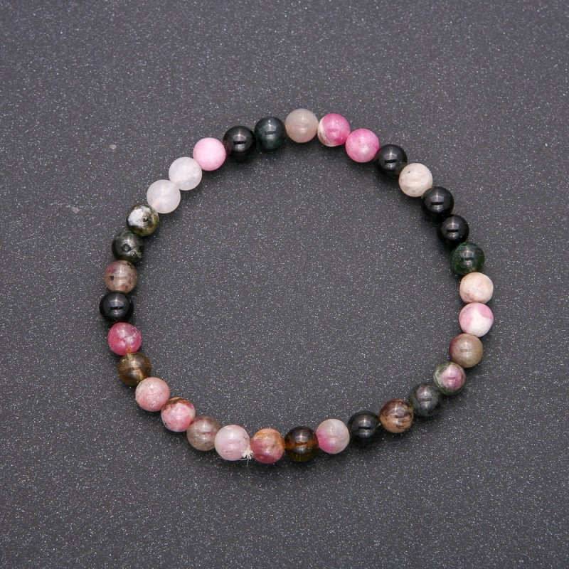 Natural Tourmaline Stone Bracelet on Elastic Band, Smooth Round Beads, Diameter 6(+-)mm, Circumference 18cm