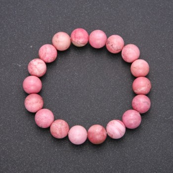 Natural Rhodochrosite Stone Bracelet on Elastic Band, Smooth Round Beads, Diameter 8(+-)mm, Length 18cm