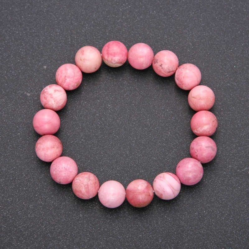 Natural Rhodochrosite Stone Bracelet on Elastic Band, Smooth Round Beads, Diameter 8(+-)mm, Length 18cm