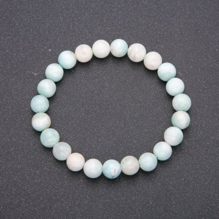 Natural Larimar Stone Bracelet on Elastic Band, Smooth Round Beads, Diameter 8(+-)mm, Circumference 18cm