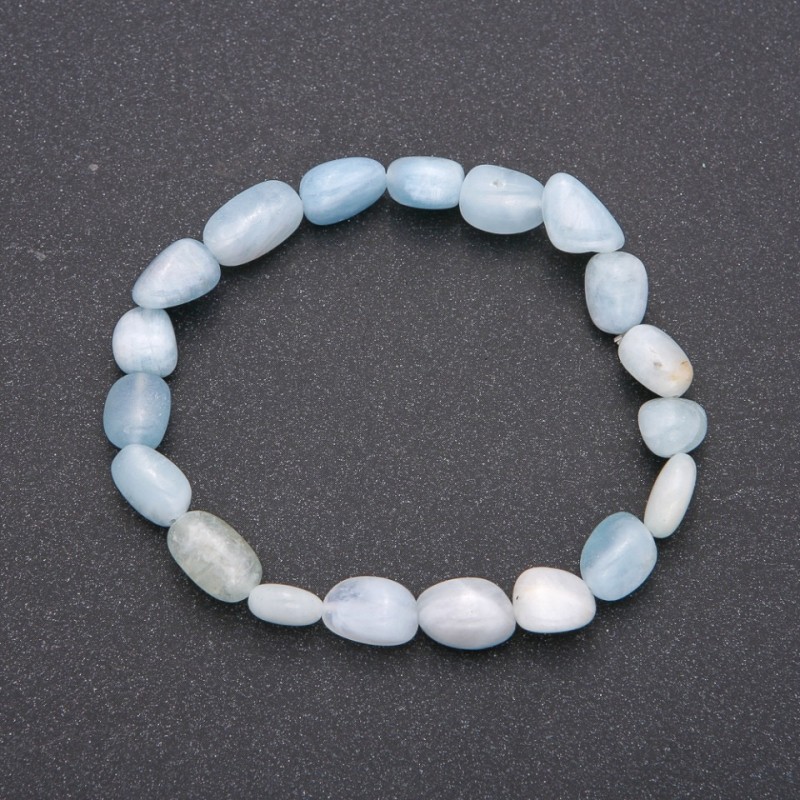 Natural Aquamarine Stone Bracelet on Elastic Band, Tumbled, Diameter 7x10(+-)mm, Circumference 18cm