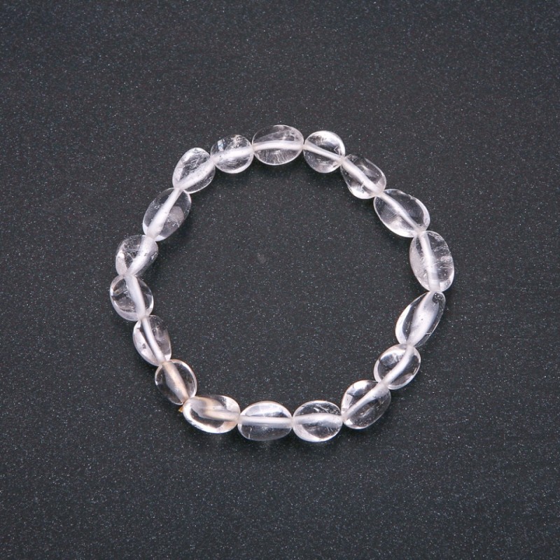 Natural Rock Crystal Stone Bracelet on Elastic Band, Tumbled, Diameter 9x11(+-)mm, Circumference 18cm
