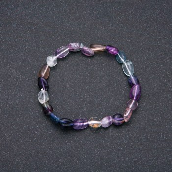 Natural Fluorite Stone Bracelet on Elastic Band, Tumbled, Diameter 7x9(+-)mm, Circumference 18cm