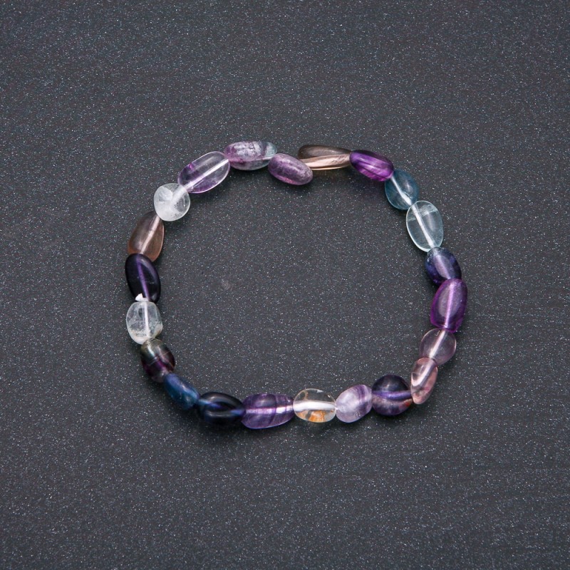 Natural Fluorite Stone Bracelet on Elastic Band, Tumbled, Diameter 7x9(+-)mm, Circumference 18cm