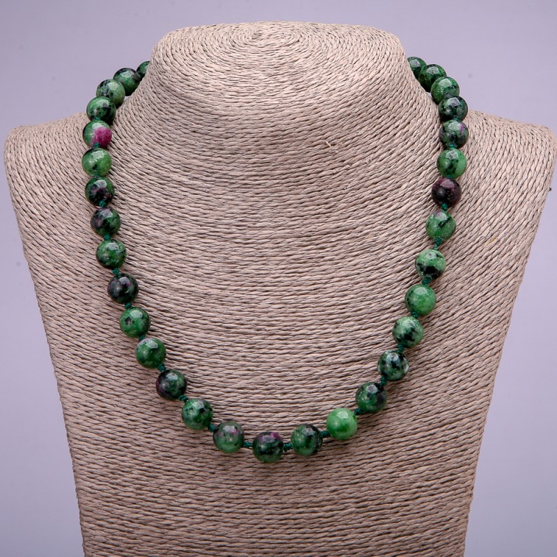 Natural Zoisite Stone Necklace, Smooth Round Beads, Diameter 10(+-)mm, Length 45cm