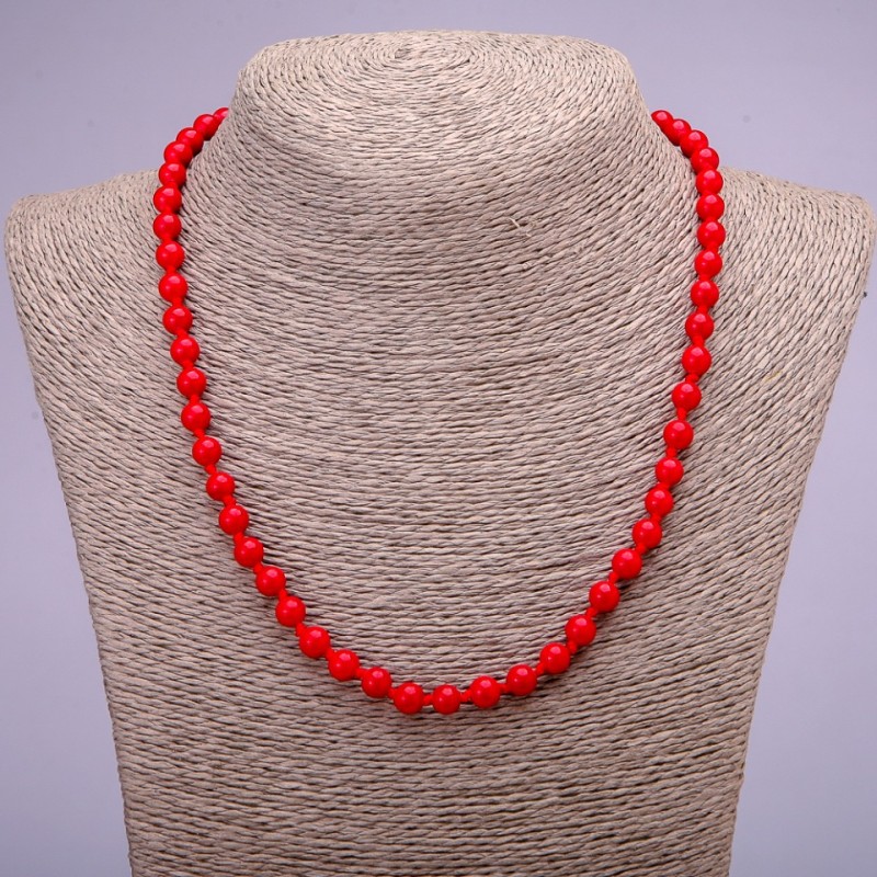 Pressed Coral Necklace, Smooth Round Beads, Diameter 6(+-)mm, Length 45cm