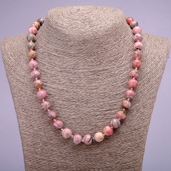 Natural Rhodochrosite Stone Necklace, Smooth Round Beads, Diameter 10(+-)mm, Length 45cm