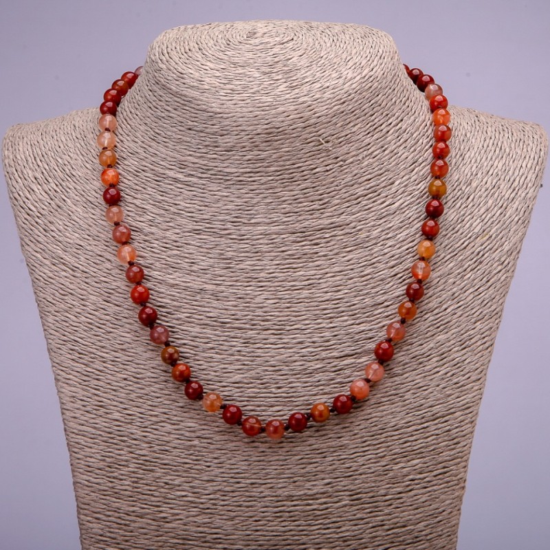 Natural Red Rutilated Quartz Necklace, Smooth Round Beads, Diameter 6(+-)mm, Length 45cm
