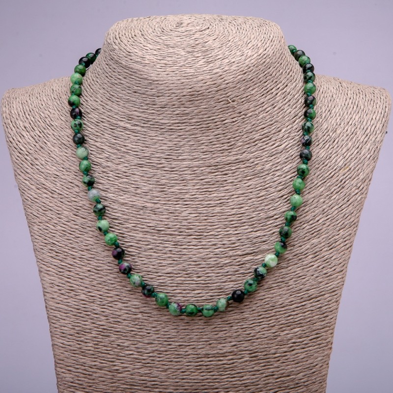 Natural Zoisite Stone Necklace, Smooth Round Beads, Diameter 6(+-)mm, Length 45cm