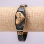 LOVE Bracelet with Metal Inserts, Length 16-21cm, Black Eco-Leather, Clasp Closure