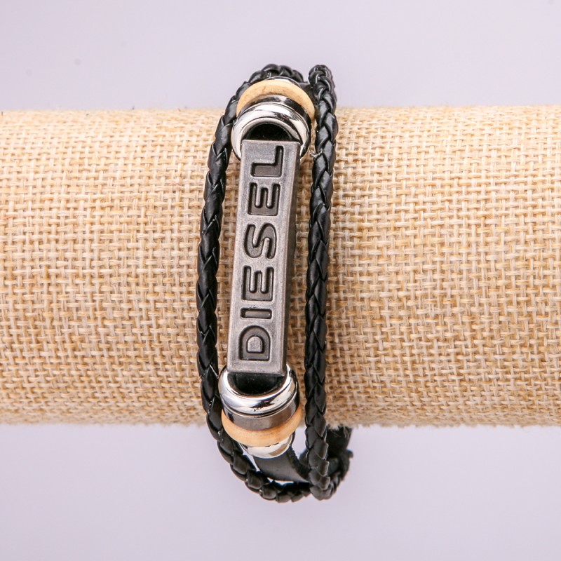 DIESTL Bracelet with Metal Insert, Length 19-21cm, Thickness 14mm, Black Eco-Leather, Metal Snap Clasp