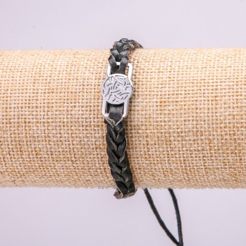 Bracelet with Metal Insert, Length 18-25cm, Thickness 11mm, Black Eco-Leather, Drawstring Closure