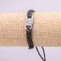 Bracelet with Metal Insert, Length 18-25cm, Thickness 11mm, Black Eco-Leather, Drawstring Closure