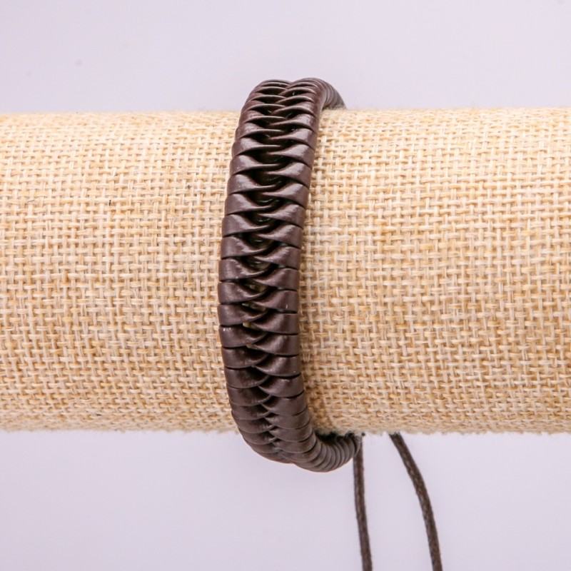 Bracelet, Length 18-25cm, Thickness 13mm, Brown Eco-Leather, Drawstring Closure