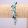 Turquoise Amulet Bracelet with Blue Evil Eyes on Elastic Band, Diameter 10(+-)mm, Length 18cm with Inserts and Charms