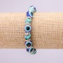 Turquoise Amulet Bracelet with Blue Evil Eyes on Elastic Band, Diameter 10(+-)mm, Length 18cm with Inserts and Rhinestones