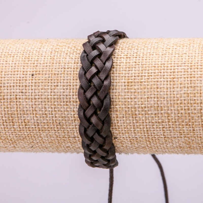 Bracelet, Length 18-25cm, Thickness 13mm, Eco Leather, Brown, Adjustable Drawstring