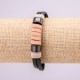 Bracelet with Metal Inserts, 21cm Length, 10mm Thickness, Black & Brown Eco Leather