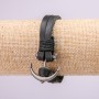 Anchor Bracelet with Metal Inserts, 21cm Length, 10mm Thickness, Black Eco Leather