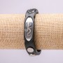 Bracelet with metal inserts, 21cm length, 15mm thickness, black rubber, with clasp