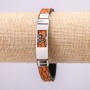 Bracelet with metal inserts, 21cm length, 10mm thickness, brown eco-leather, with clasp