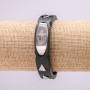 Bracelet with metal inserts, 21cm length, 15mm thickness, black rubber, with clasp