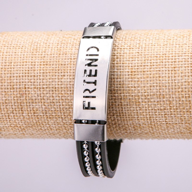 Bracelet with Metal Inserts, Length 21cm, 15mm Thick, Black Rubber with Clasp