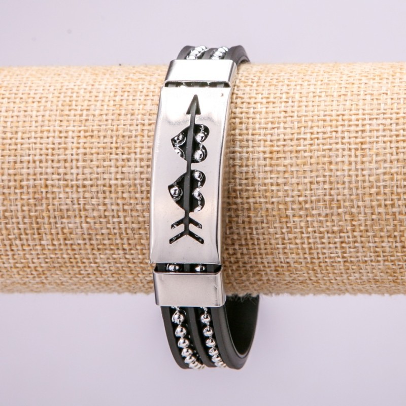 Bracelet with Metal Inserts, Length 21cm, 15mm Thick, Black Rubber with Clasp