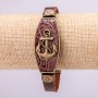 Anchor Bracelet with Metal Inserts, Length 21cm, 20mm Thick, Brown Eco Leather with Clasp