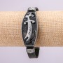 Bracelet with Metal Inserts, Length 16-24cm, 20mm Thick, Black Eco Leather on Strap