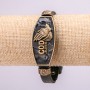 Bracelet with Metal Inserts, Length 16-24cm, 20mm Thick, Black Eco Leather on Strap