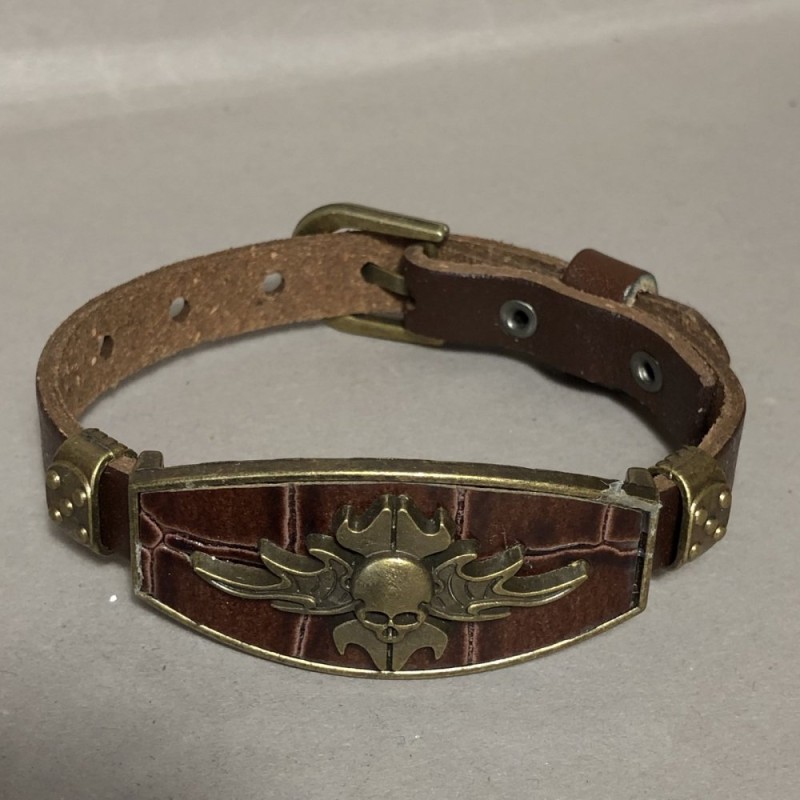 Bracelet with Metal Inserts, Length 16-24cm, 20mm Thick, Brown Eco Leather on Strap