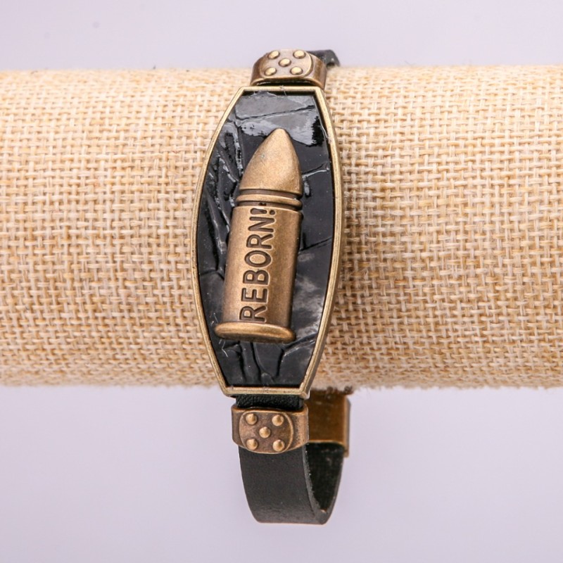 Bracelet with Metal Inserts, Length 21cm, Thickness 20mm, Black Eco-Leather, Clasp Closure