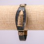 Bracelet with Metal Inserts, Length 21cm, Thickness 20mm, Black Eco-Leather, Clasp Closure