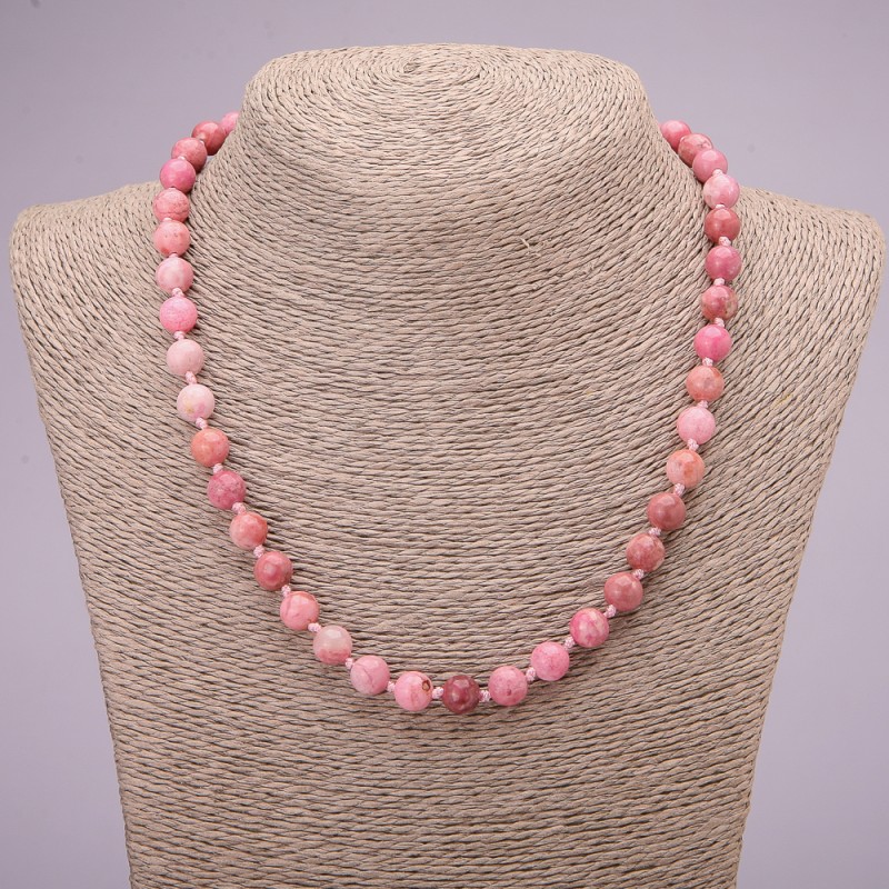 Natural Rhodochrosite Stone Necklace, Smooth Round Beads, 8(+-)mm Diameter, 45cm Length