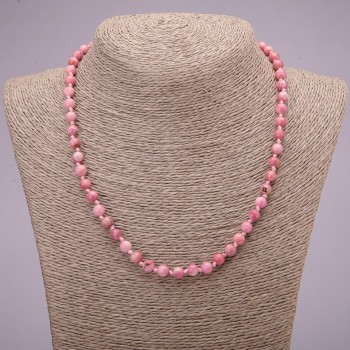 Natural Rhodochrosite Stone Necklace, Smooth Round Beads, 6(+-)mm Diameter, 45cm Length