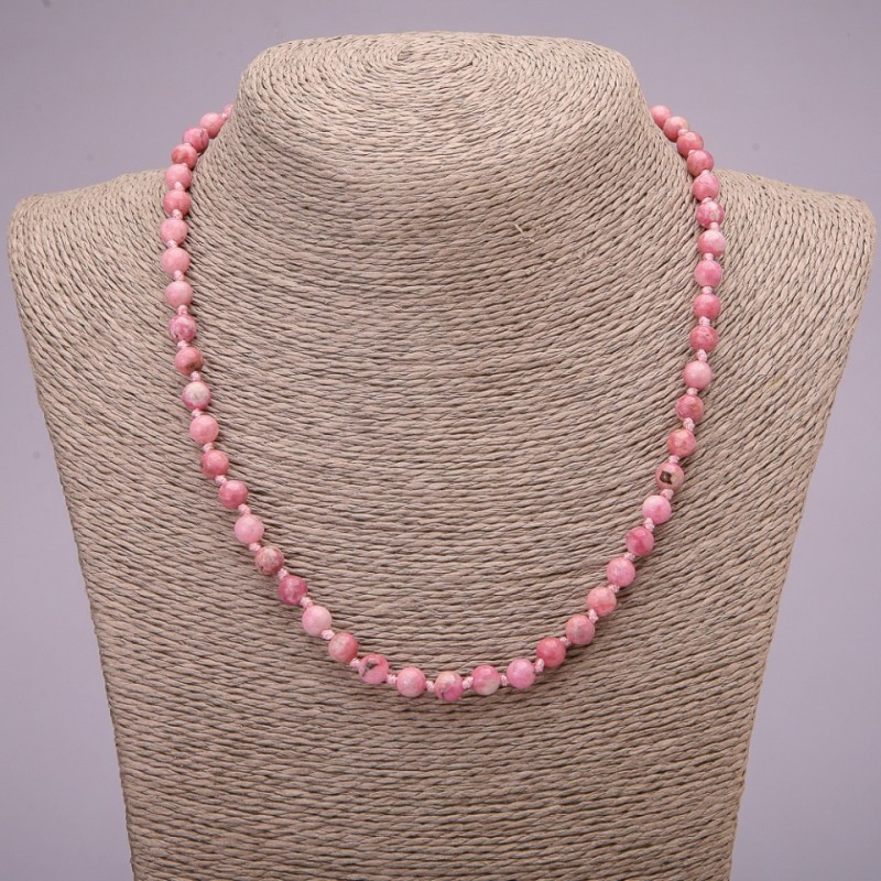 Natural Rhodochrosite Stone Necklace, Smooth Round Beads, 6(+-)mm Diameter, 45cm Length