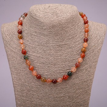 Natural Rutilated Quartz Assorted Stone Necklace, Smooth Round Beads, 8(+-)mm Diameter, 45cm Length