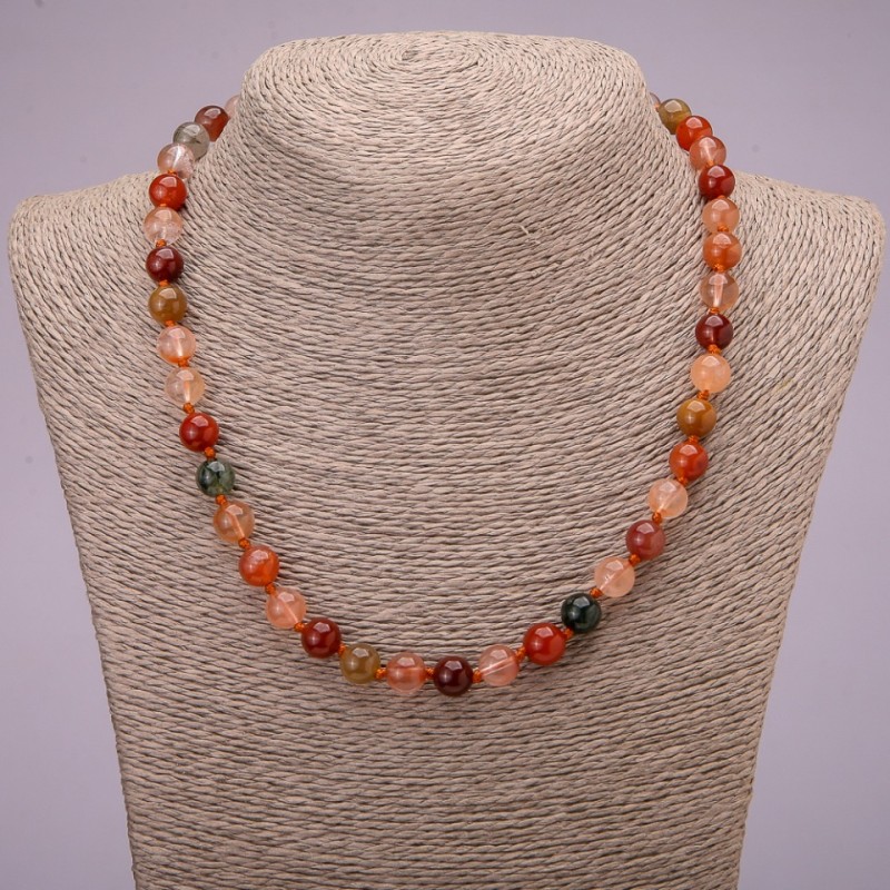 Natural Rutilated Quartz Assorted Stone Necklace, Smooth Round Beads, 8(+-)mm Diameter, 45cm Length