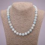 Natural Aquamarine Stone Necklace, Smooth Round Beads, 10(+-)mm Diameter, 45cm Length
