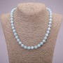 Natural Aquamarine Necklace, Smooth Round Beads, Diameter 8(+/-) mm, Length 45 cm