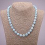 Aquamarine Natural Stone Necklace, Smooth Round Beads, Diameter 10(+/-)mm, Length 45cm